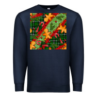 Navy christmas gingerbread man and candy cane seamless pattern Premium Sweatshirt - BundleAndBundleShop