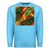 Ocean Blue christmas gingerbread man and candy cane seamless pattern Premium Sweatshirt - BundleAndBundleShop