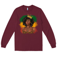 Burgundy black queen with juneteenth flag Long Sleeve Tee - texasbilliewilder