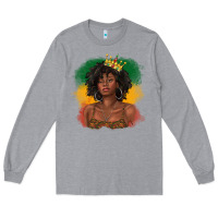 Heather Grey black queen with juneteenth flag Long Sleeve Tee - texasbilliewilder