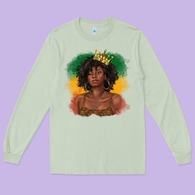Long Sleeve Tee black queen with juneteenth flag