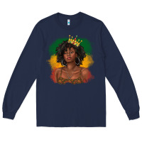 Navy black queen with juneteenth flag Long Sleeve Tee - texasbilliewilder