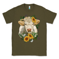 Army Green charolais cattle with sunflowers Classic Tee - RanaPortraitStore