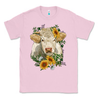 Bubblegum Pink charolais cattle with sunflowers Classic Tee - RanaPortraitStore