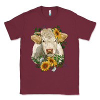 Burgundy charolais cattle with sunflowers Classic Tee - RanaPortraitStore