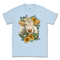 Dusty Blue charolais cattle with sunflowers Classic Tee - RanaPortraitStore