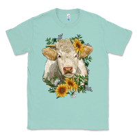 Seafoam charolais cattle with sunflowers Classic Tee - RanaPortraitStore