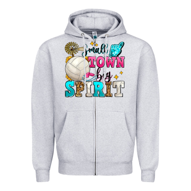 Small Town Big Spirit Volleyball Zipper Hoodie by Zillion Design Studio | Teevron