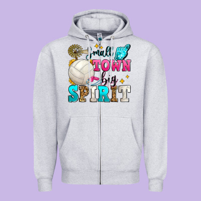 Small Town Big Spirit Volleyball Zipper Hoodie Designed By Zillion Design Studio