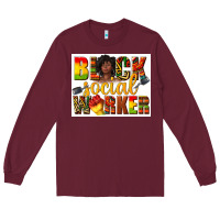 Burgundy black social worker Long Sleeve Tee - texasbilliewilder
