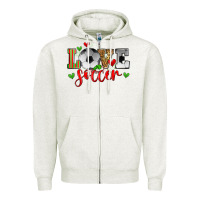 Oatmeal Heather love soccer Zipper Hoodie - Zillion Design Studio