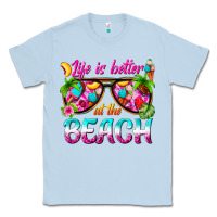 Dusty Blue life is better at the beach Classic Tee - texasbilliewilder