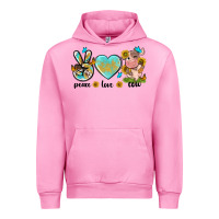 Fuchsia Pink peace love cute cow Urban Hoodie - NancyCooperArtShop