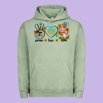 Peace Love Cute Cow Urban Hoodie Designed By Nancycooperartshop