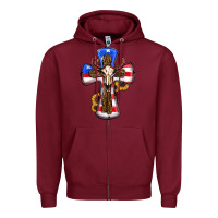 Burgundy american flag cross cow skull sunflowers Zipper Hoodie - RanaPortraitStore