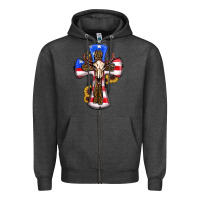 Charcoal Heather american flag cross cow skull sunflowers Zipper Hoodie - RanaPortraitStore