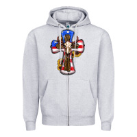 American Flag Cross Cow Skull Sunflowers Zipper Hoodie | Teevron
