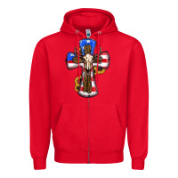Red american flag cross cow skull sunflowers Zipper Hoodie - RanaPortraitStore
