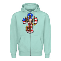 Seafoam american flag cross cow skull sunflowers Zipper Hoodie - RanaPortraitStore