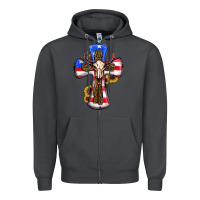 Smoke american flag cross cow skull sunflowers Zipper Hoodie - RanaPortraitStore
