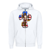 White american flag cross cow skull sunflowers Zipper Hoodie - RanaPortraitStore