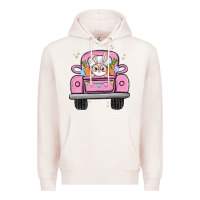 Pale Pink easter bunny and truck Premium Hoodie - MaliasSmallBusiness