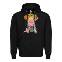 Black sunflower pig with gemstone Zipper Hoodie - RanaPortraitStore