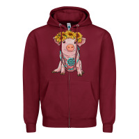 Burgundy sunflower pig with gemstone Zipper Hoodie - RanaPortraitStore