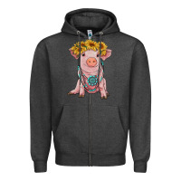 Charcoal Heather sunflower pig with gemstone Zipper Hoodie - RanaPortraitStore