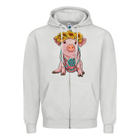 Dove Grey sunflower pig with gemstone Zipper Hoodie - RanaPortraitStore