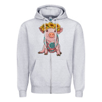 Heather Grey sunflower pig with gemstone Zipper Hoodie - RanaPortraitStore