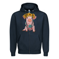 Navy sunflower pig with gemstone Zipper Hoodie - RanaPortraitStore