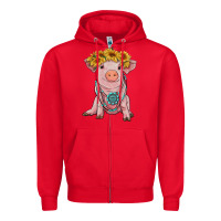 Red sunflower pig with gemstone Zipper Hoodie - RanaPortraitStore