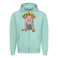 Seafoam sunflower pig with gemstone Zipper Hoodie - RanaPortraitStore