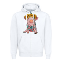 White sunflower pig with gemstone Zipper Hoodie - RanaPortraitStore