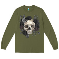 Army Green Floral skull Long Sleeve Tee - RanaPortraitStore