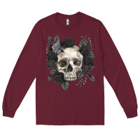 Burgundy Floral skull Long Sleeve Tee - RanaPortraitStore
