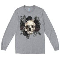 Heather Grey Floral skull Long Sleeve Tee - RanaPortraitStore