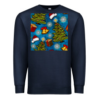 Navy christmas trees and bells seamless pattern Premium Sweatshirt - BundleAndBundleShop