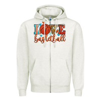 Oatmeal Heather love basketball Zipper Hoodie - Zillion Design Studio