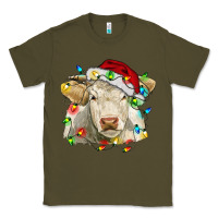 Army Green charolais cattle cow with christmas lights and hat Classic Tee - RanaPortraitStore