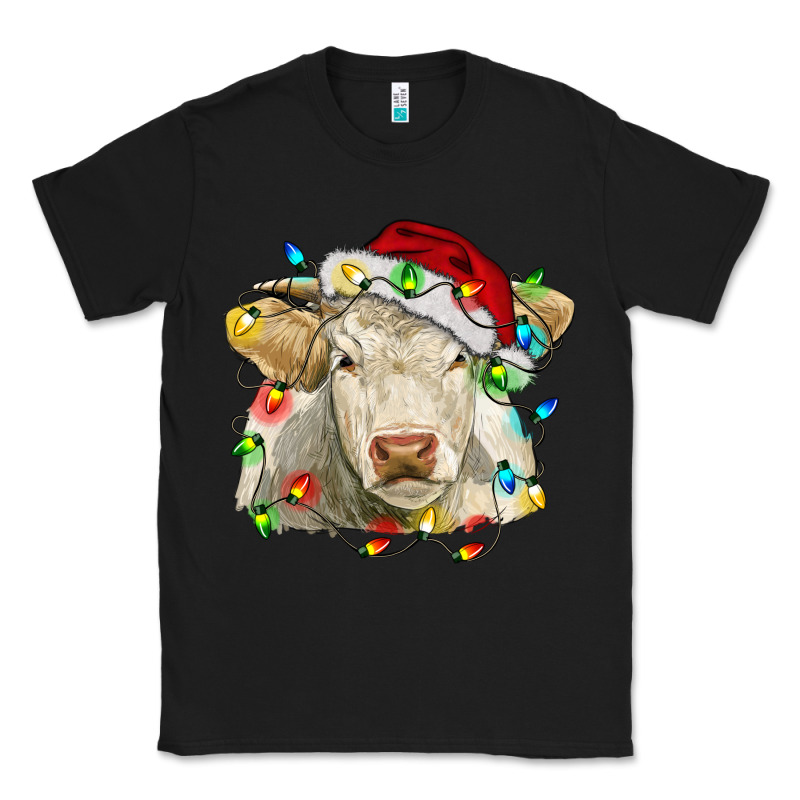 Charolais Cattle Cow With Christmas Lights And Hat Classic Tee by RanaPortraitStore | Teevron