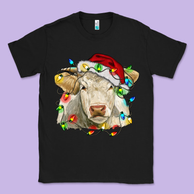 Charolais Cattle Cow With Christmas Lights And Hat Classic Tee Designed By Ranaportraitstore