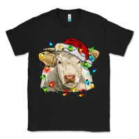 Black charolais cattle cow with christmas lights and hat Classic Tee - RanaPortraitStore