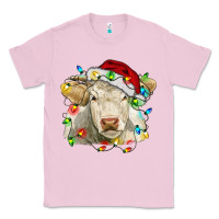 Bubblegum Pink charolais cattle cow with christmas lights and hat Classic Tee - RanaPortraitStore