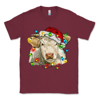 Burgundy charolais cattle cow with christmas lights and hat Classic Tee - RanaPortraitStore