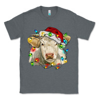 Charcoal Heather charolais cattle cow with christmas lights and hat Classic Tee - RanaPortraitStore