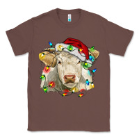 Chestnut charolais cattle cow with christmas lights and hat Classic Tee - RanaPortraitStore