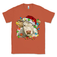 Copper charolais cattle cow with christmas lights and hat Classic Tee - RanaPortraitStore