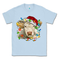 Dusty Blue charolais cattle cow with christmas lights and hat Classic Tee - RanaPortraitStore